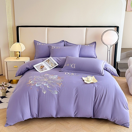 91家纺网 家纺一手货源 找家纺 （总）大麦乐田2025新款蒂素平纹磨毛刺绣四件套