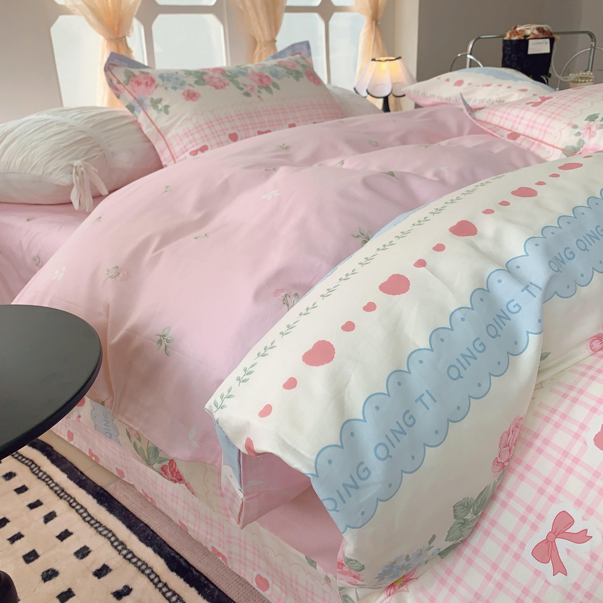 91家纺网 家纺一手货源 找家纺 奈萝家纺 2025新款亲肤小清新全棉四件套 安妮玫瑰