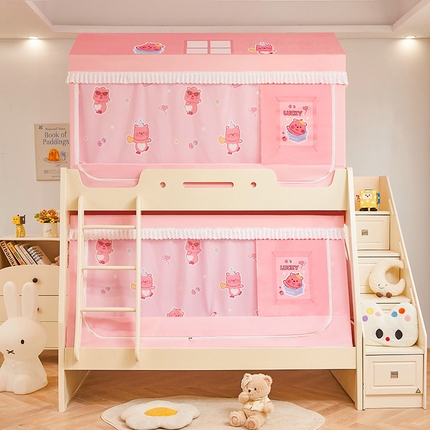 迪凡保罗蚊帐 2025新款2504专版印花遮光帘上下铺子母蚊帐-城堡款 粉红小熊