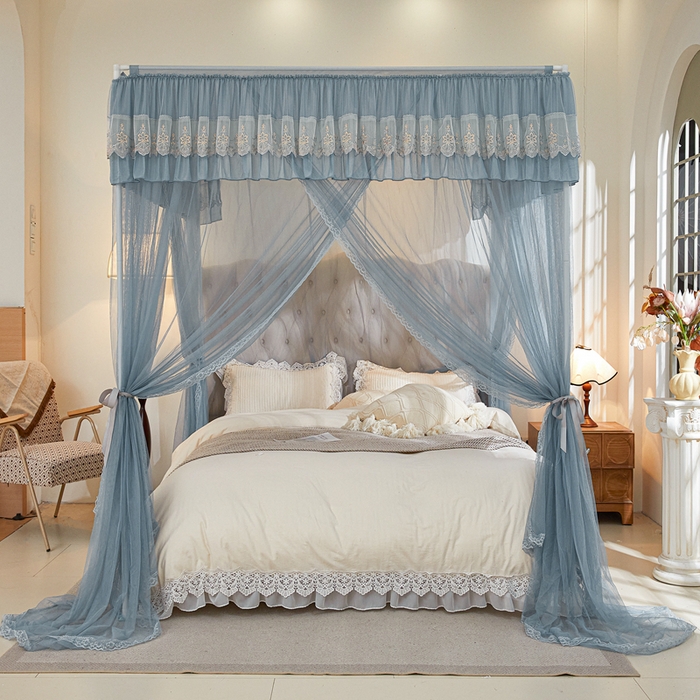 91家纺网 家纺一手货源 找家纺 梦尔佳 2025新款落地款蚊帐-赏心悦目系列860型号 五彩缤纷:蓝灰