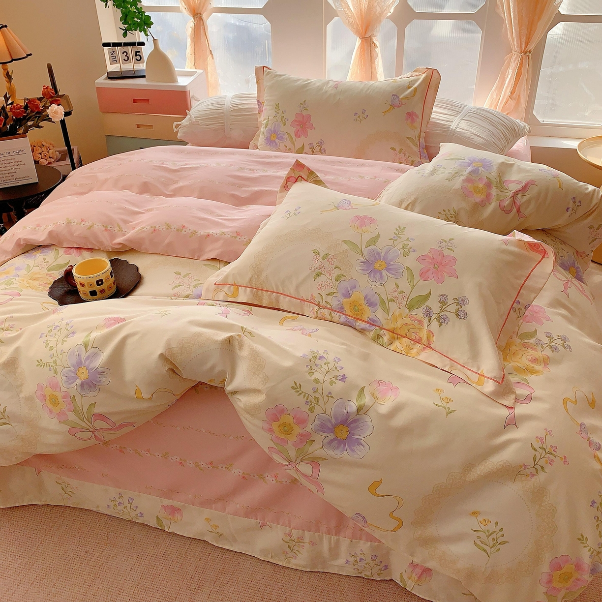 91家纺网 家纺一手货源 找家纺 奈萝家纺 2025新款亲肤小清新全棉四件套 春天花园