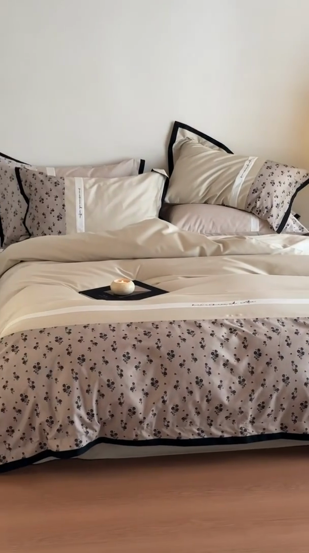 91家纺网 家纺一手货源 找家纺 赫帛 2025新款50支长绒棉四件套-春日絮语 春日絮语-草灰绿