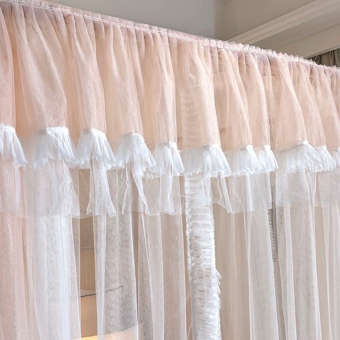 91家纺网 家纺一手货源 找家纺 宝莱利 2025年新款拉幕导轨蚊帐（可升降合金弯头支架）-田园风情 玫瑰粉