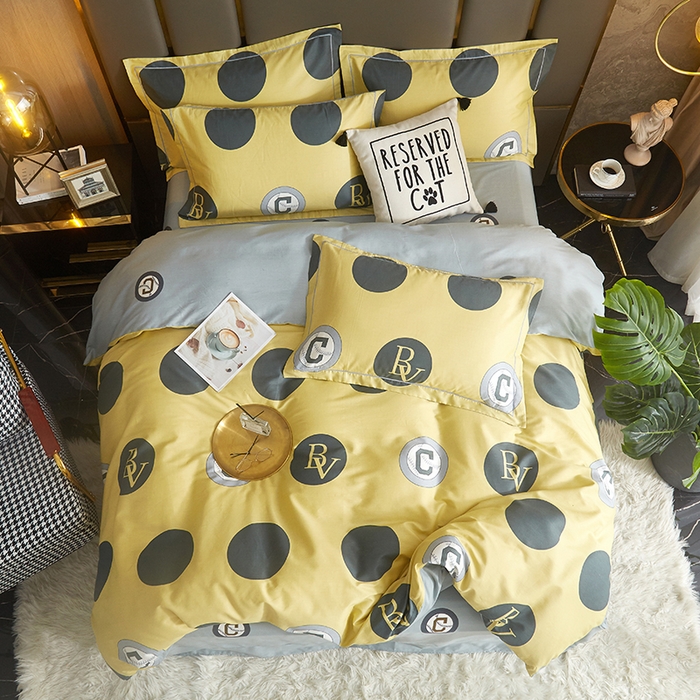 91家纺网 家纺一手货源 找家纺 启航家居2025新款春夏直播爆款全棉大版印花四件套 极简