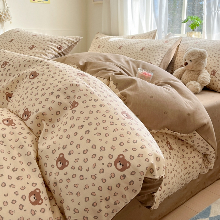 91家纺网 家纺一手货源 找家纺 吉象家纺 2025新款高支密全棉印花四件套12868跑量款 豹纹小熊