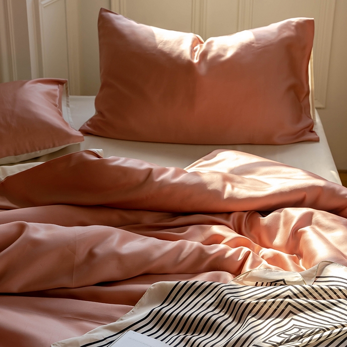 91家纺网 家纺一手货源 找家纺  沐晴家纺 2025春夏新款纯色兰精天丝四件套双拼单被套单床笠床单枕套 芝芝淘淘-极地白