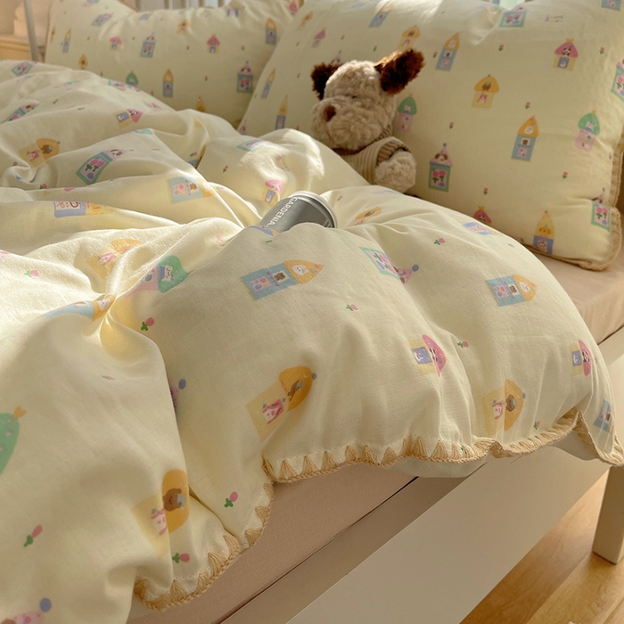 91家纺网 家纺一手货源 找家纺 三朵 2025新款全棉双层纱三角针四件套 爱丁堡