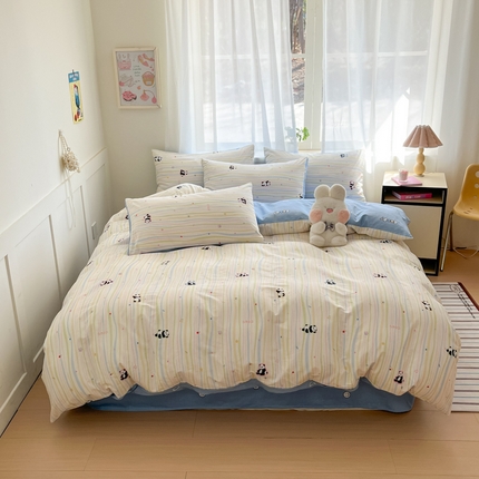 吉象家纺 2025新款高支密全棉印花四件套12868跑量款 懒萌潘达