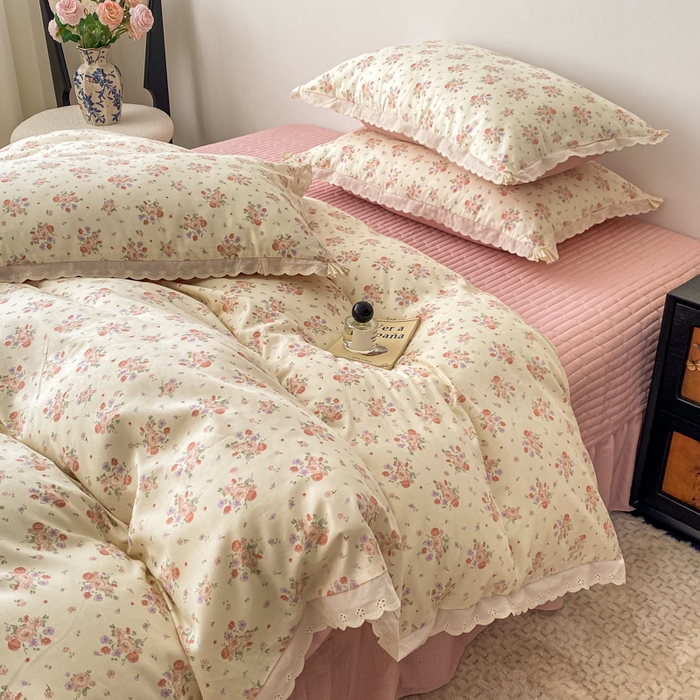 91家纺网 家纺一手货源 找家纺 梦可莱家居 2025新款全棉韩版蕾丝边床盖四件套 巴黎