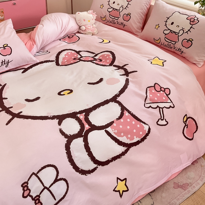 91家纺网 家纺一手货源 找家纺 金爱家 2025新款纯棉数码印花大阪三丽鸥四件套 恬静kt