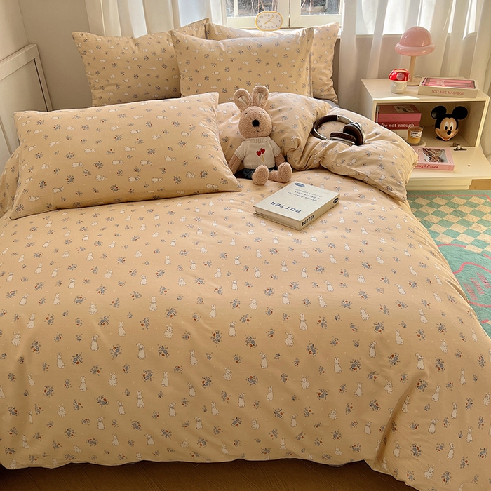 91家纺网 家纺一手货源 找家纺 2025春季新款13372全棉印花四件套-小清新系列 安琪兔