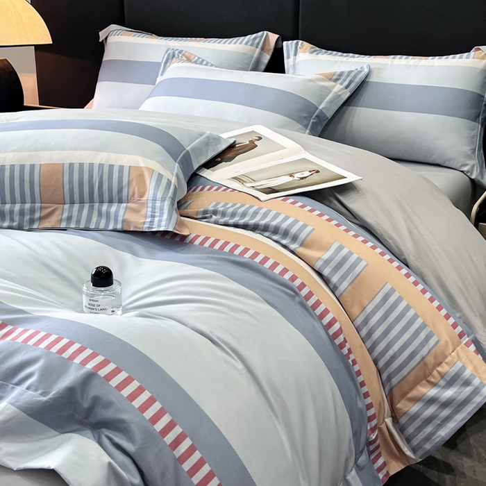 91家纺网 家纺一手货源 找家纺 新方向 2025新款全棉长绒棉数码印花四件套-布拉格之恋 布拉格之恋-爵士灰