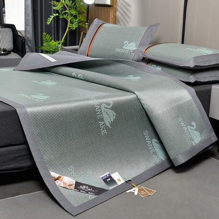 91家纺网 家纺一手货源 找家纺 小牛席业 2025新款加厚款-天鹅冰藤席系列凉席藤席冰藤席冰丝席竹席草席空调席乳胶席豆豆席 加厚款-天鹅冰藤席（绿色）