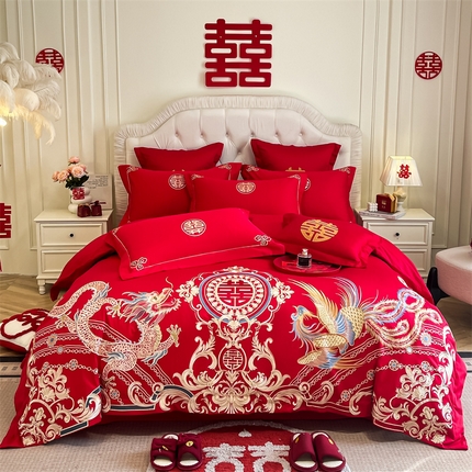 91家纺网 家纺一手货源 找家纺 （总）欧乐蒂 2025新款亲肤棉刺绣婚庆四件套