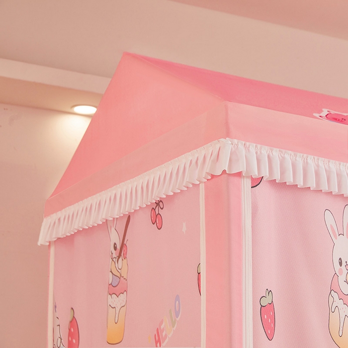 91家纺网 家纺一手货源 找家纺 迪凡保罗蚊帐 2025新款2504专版印花遮光帘上下铺子母蚊帐-城堡款 粉红兔兔