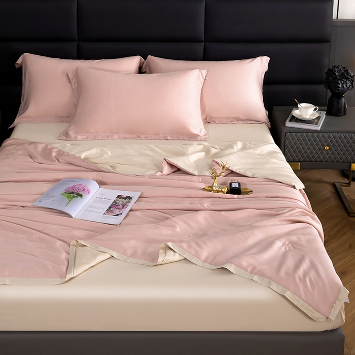 91家纺网 家纺一手货源 找家纺 天瑜家纺 2025新款纯色天丝夏被 豆沙+香槟