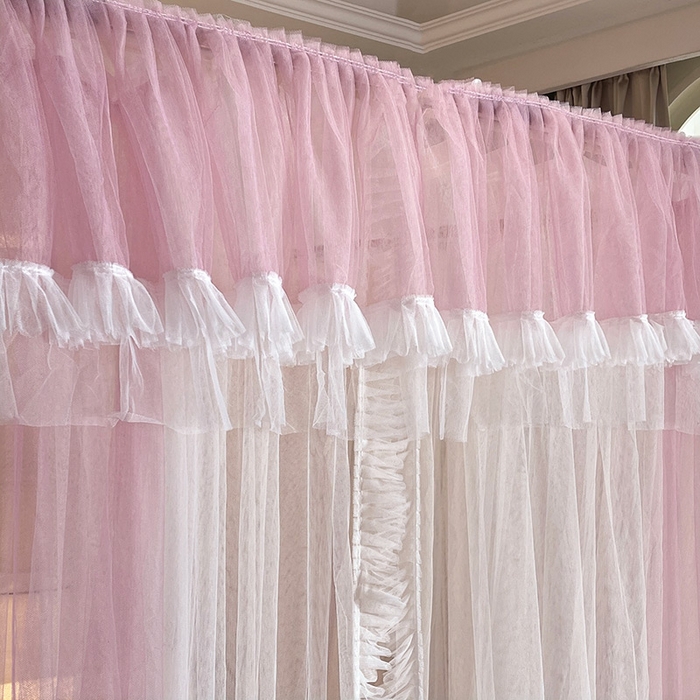 91家纺网 家纺一手货源 找家纺 宝莱利 2025年新款拉幕导轨蚊帐（可升降合金弯头支架）-田园风情 豆沙红