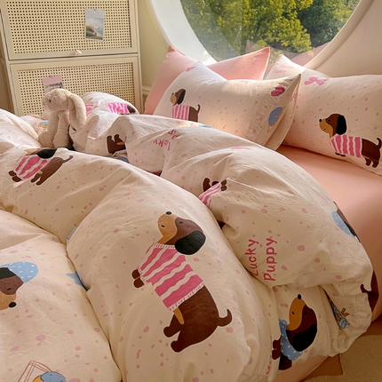 2025耀达新款舒适水洗棉印花四件套 皮皮狗-印花