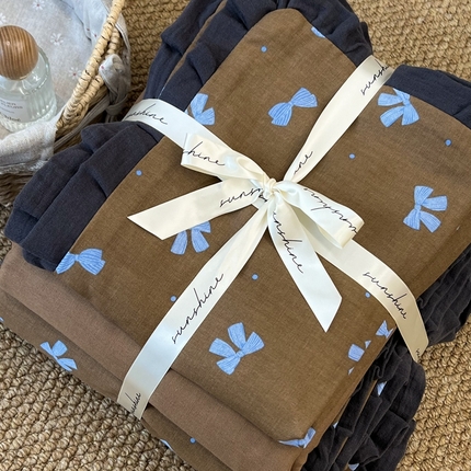 91家纺网 家纺一手货源 找家纺 （总）荣轩 2024新款全棉印花双层纱四件套 皱皱纱花边款