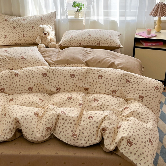 91家纺网 家纺一手货源 找家纺 吉象家纺 2025新款高支密全棉印花四件套12868跑量款 豹纹小熊