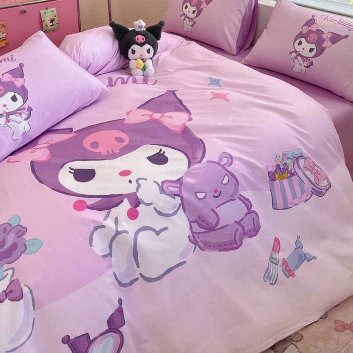 91家纺网 家纺一手货源 找家纺 金爱家 2025新款纯棉数码印花大阪三丽鸥四件套 D化妆库洛米