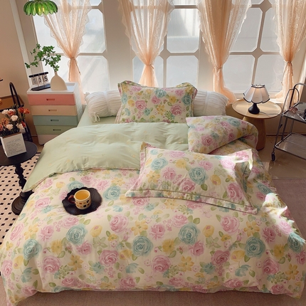 奈萝家纺 2025新款亲肤小清新全棉四件套 油画玫瑰