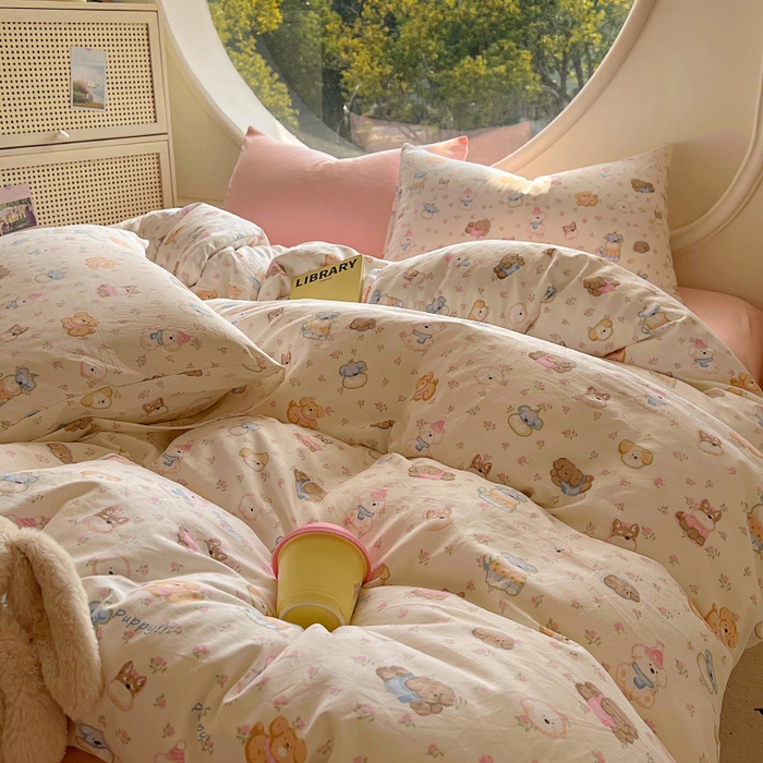 91家纺网 家纺一手货源 找家纺 2025耀达新款舒适水洗棉印花四件套 软萌西高地-印花