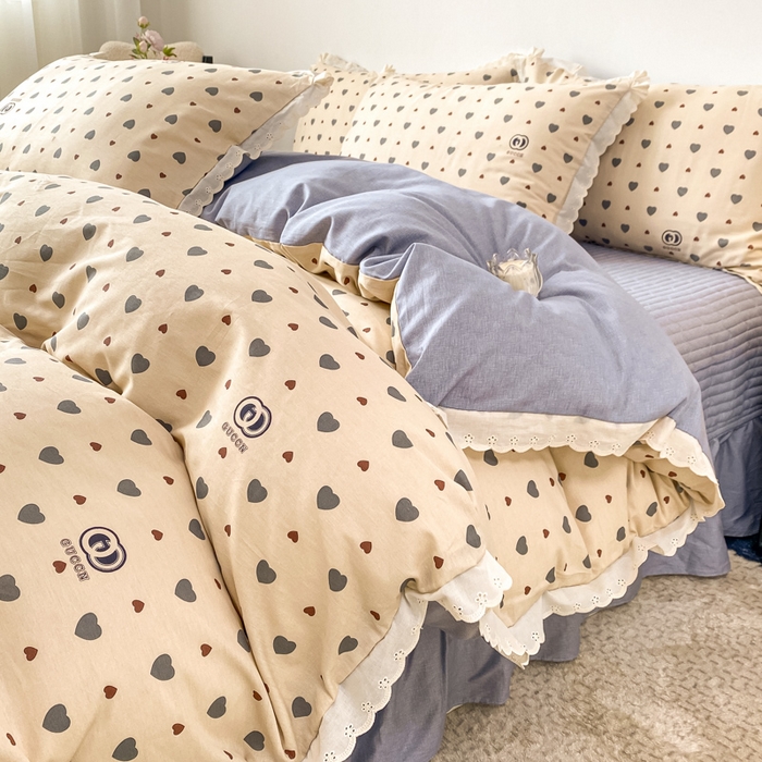 91家纺网 家纺一手货源 找家纺 梦可莱家居 2025新款全棉韩版蕾丝边床盖四件套 心动