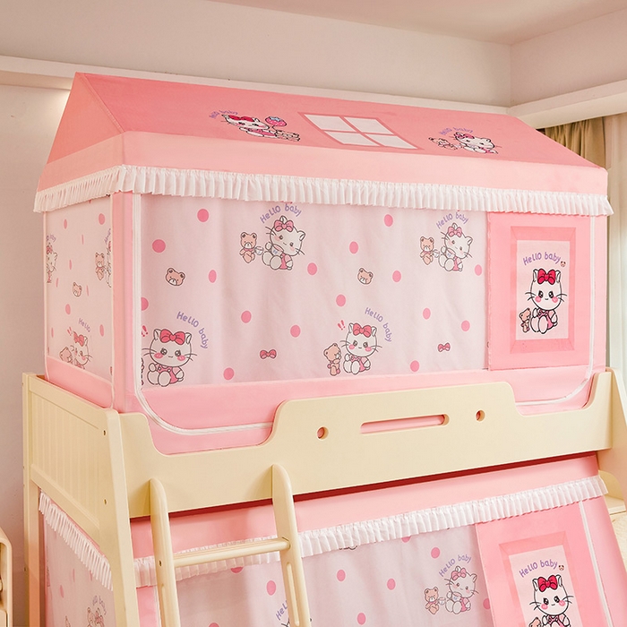 91家纺网 家纺一手货源 找家纺 迪凡保罗蚊帐 2025新款2504专版印花遮光帘上下铺子母蚊帐-城堡款 俏皮猫