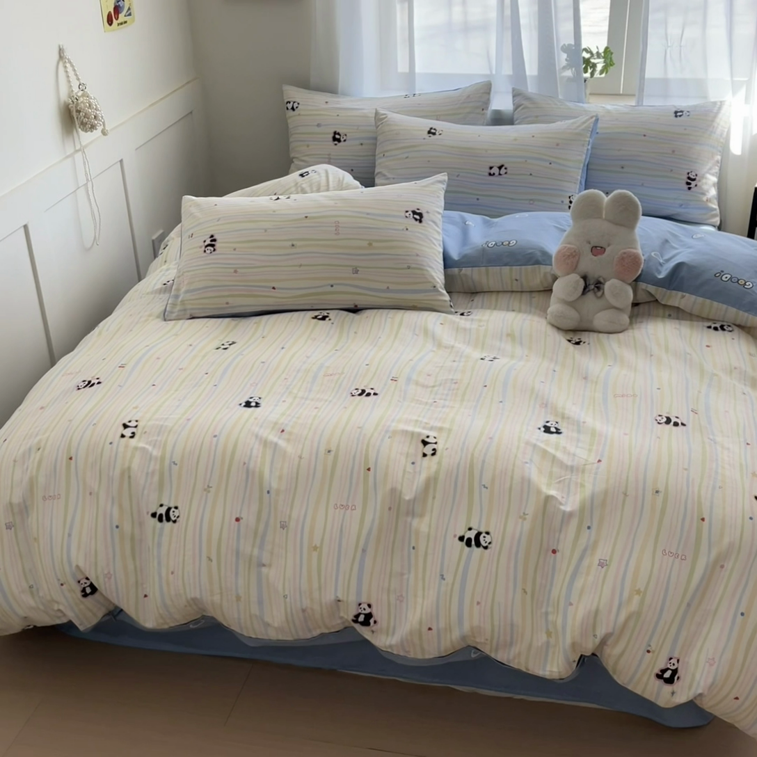 91家纺网 家纺一手货源 找家纺 吉象家纺 2025新款高支密全棉印花四件套12868跑量款 懒萌潘达