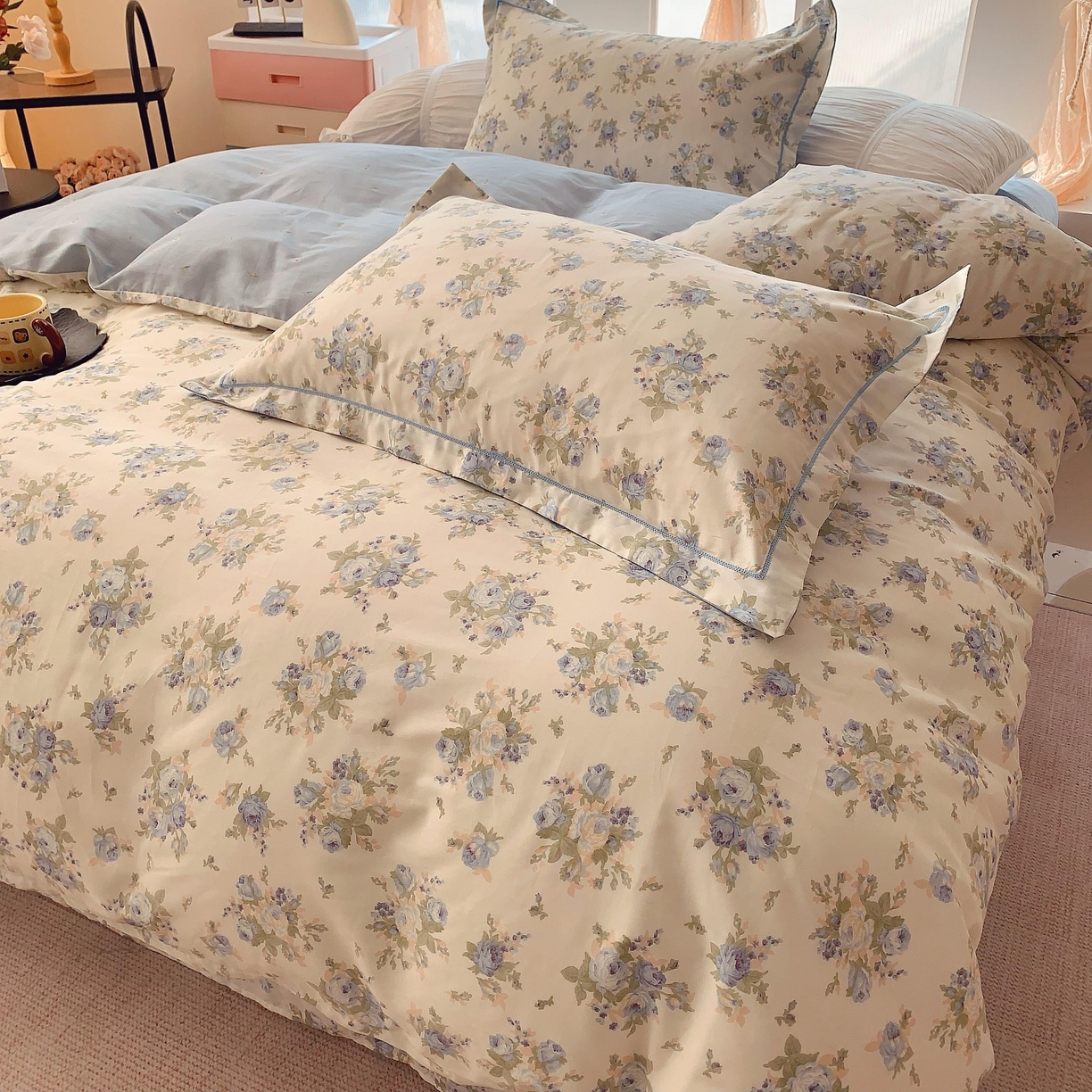 91家纺网 家纺一手货源 找家纺 奈萝家纺 2025新款亲肤小清新全棉四件套 又见江南