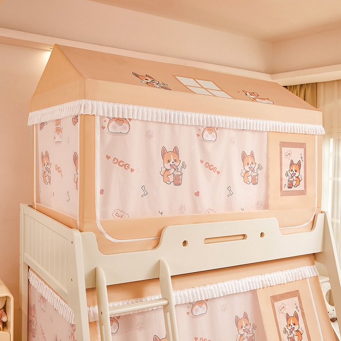 91家纺网 家纺一手货源 找家纺 迪凡保罗蚊帐 2025新款2504专版印花遮光帘上下铺子母蚊帐-城堡款 调皮狗