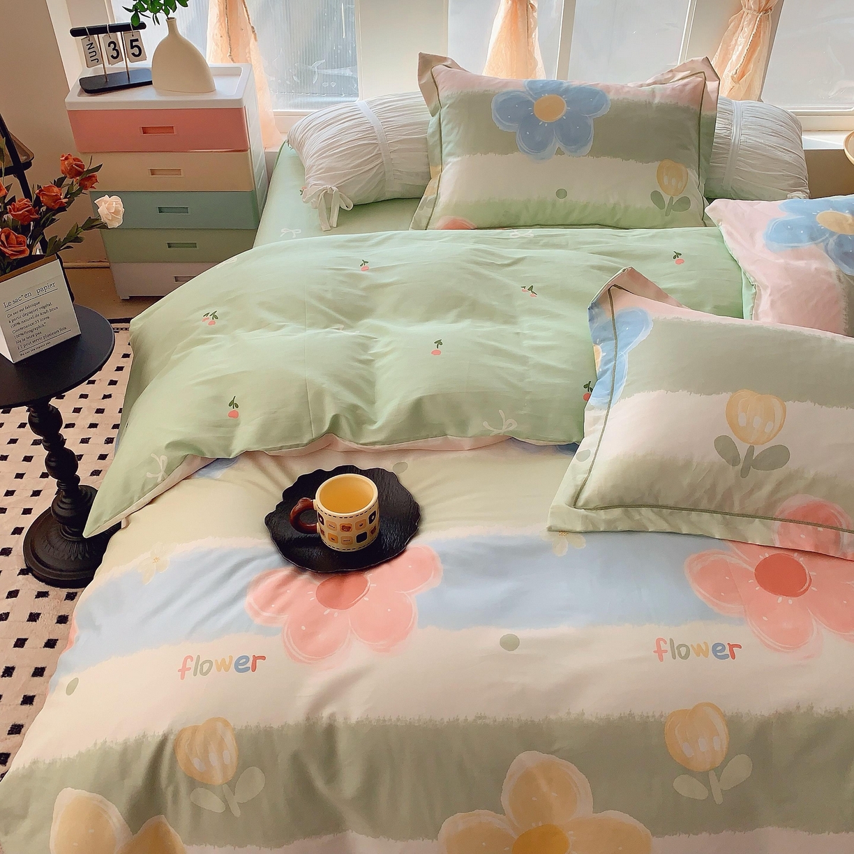 91家纺网 家纺一手货源 找家纺 奈萝家纺 2025新款亲肤小清新全棉四件套 莫奈油画