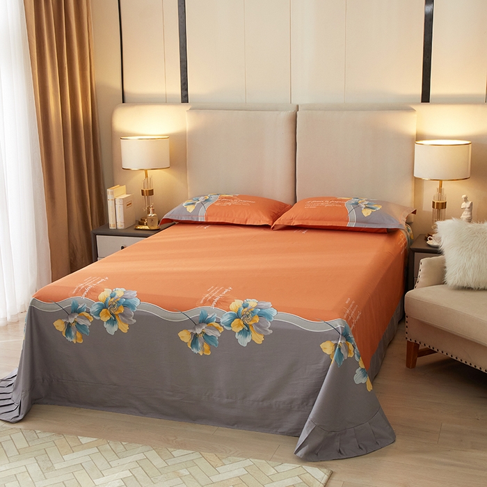 91家纺网 家纺一手货源 找家纺 启航家居2025新款春夏直播爆款全棉大版印花四件套 沐雅清风桔