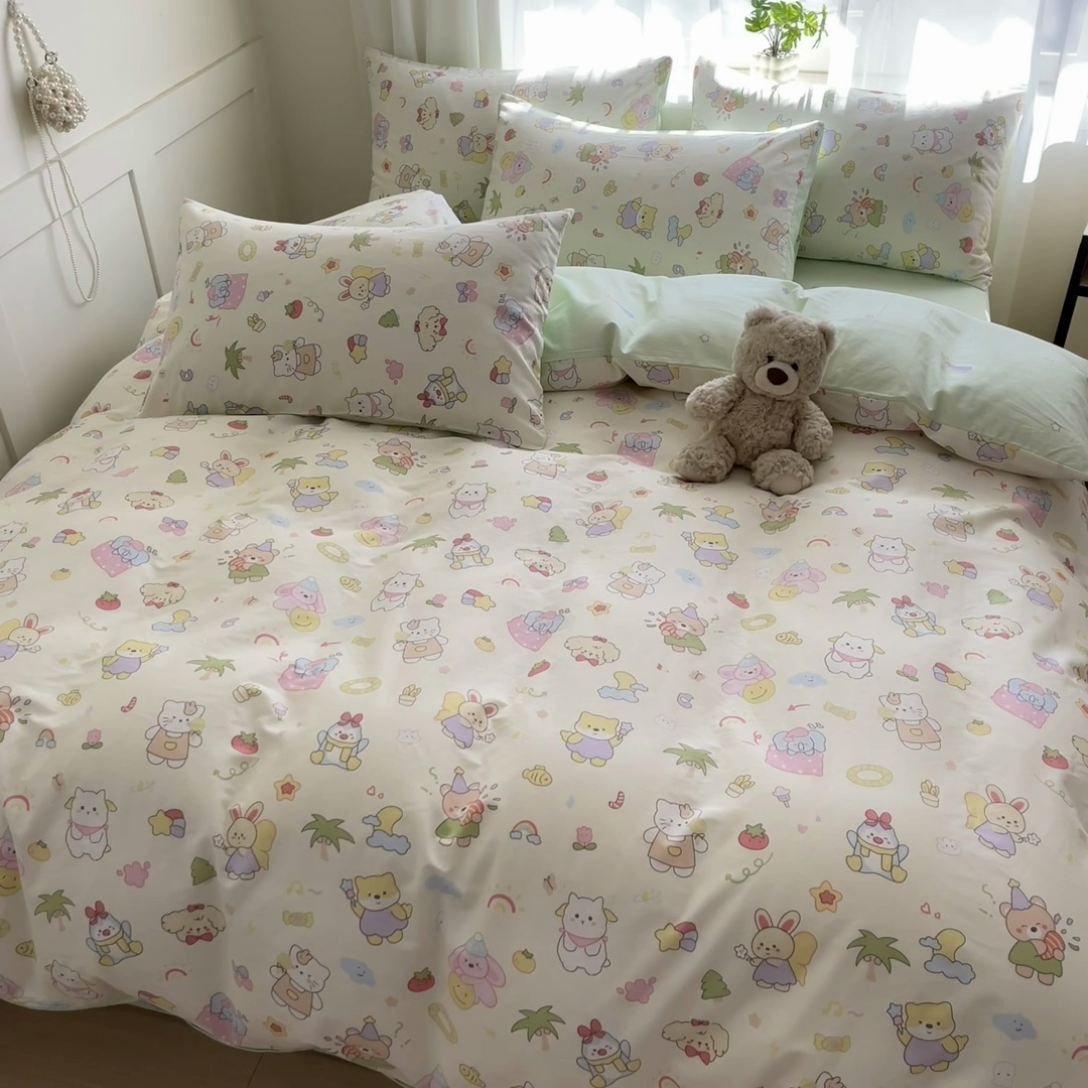 91家纺网 家纺一手货源 找家纺 吉象家纺 2025新款高支密全棉印花四件套12868跑量款 开心派对