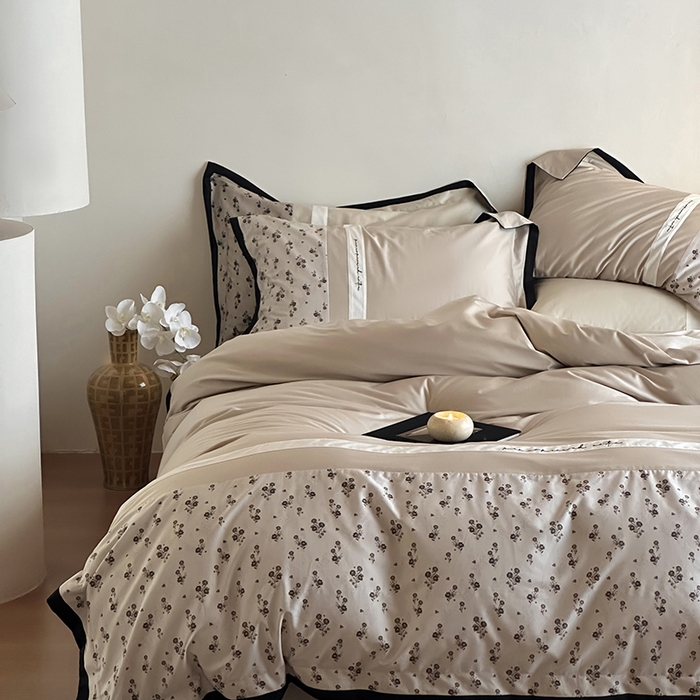 91家纺网 家纺一手货源 找家纺 赫帛 2025新款50支长绒棉四件套-春日絮语 春日絮语-亚麻色