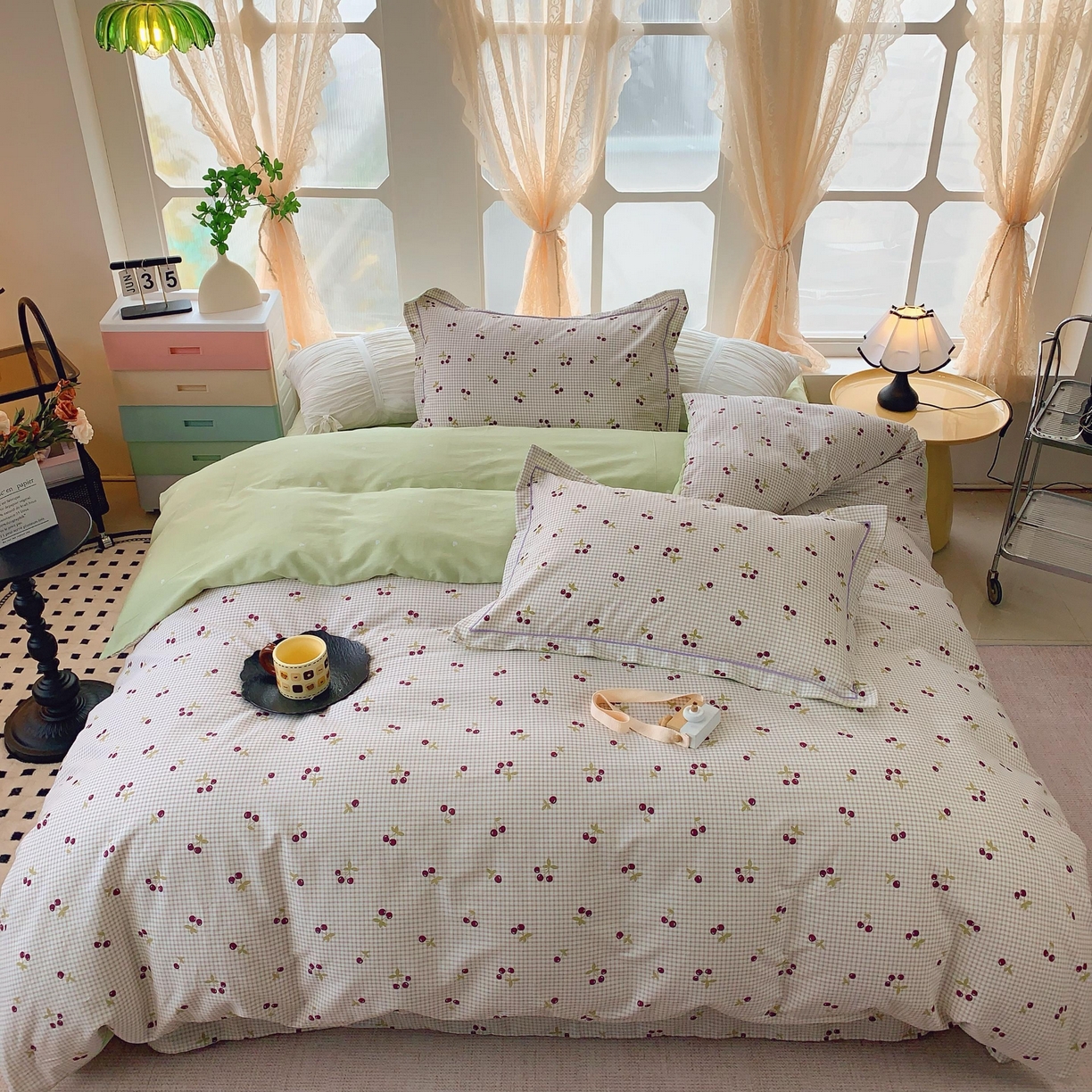 91家纺网 家纺一手货源 找家纺 奈萝家纺 2025新款亲肤小清新全棉四件套 樱桃小丸子