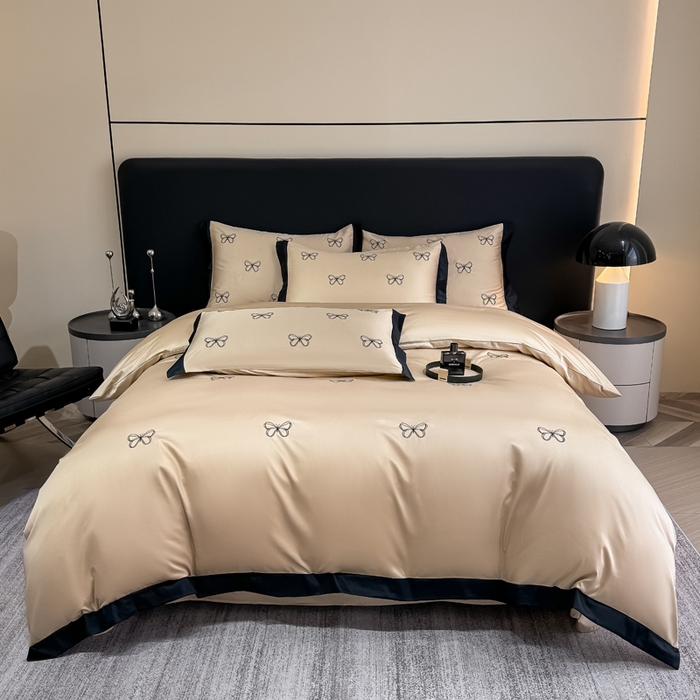 91家纺网 家纺一手货源 找家纺 KA家纺2025春夏新款全棉绣花四件套 雨蝶系列 雨蝶香槟