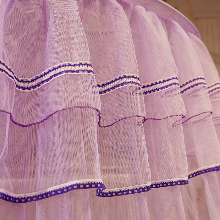 91家纺网 家纺一手货源 找家纺 宝莱利 2025年新款1.5米直径圆顶吊顶落地蚊帐-芳华 紫色