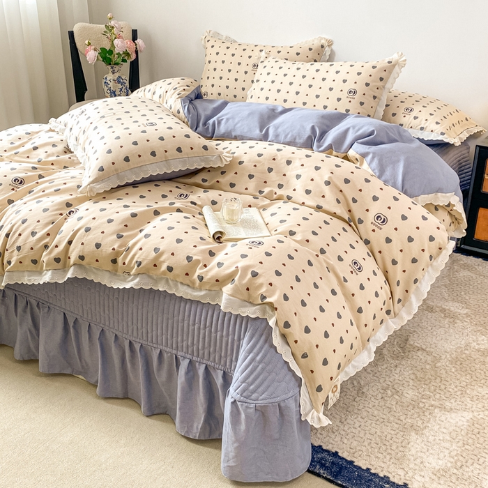 91家纺网 家纺一手货源 找家纺 梦可莱家居 2025新款全棉韩版蕾丝边床盖四件套 心动