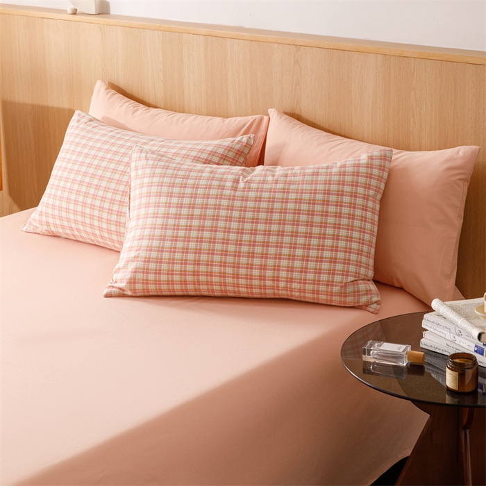 91家纺网 家纺一手货源 找家纺 趣色家纺 2025新款全棉色织水洗棉四件套 恩格尔粉