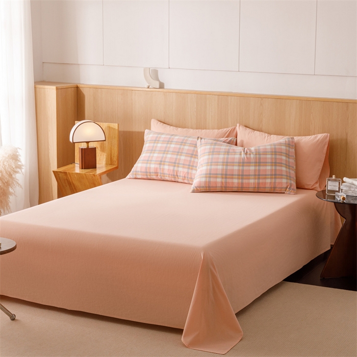 91家纺网 家纺一手货源 找家纺 趣色家纺 2025新款全棉色织水洗棉四件套 简兮粉