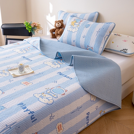 91家纺网 家纺一手货源 找家纺 （总）X猫先生 2025新款全棉床盖小清新夹棉水洗炕盖床盖套件-跑量款