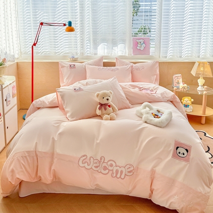 91家纺网 家纺一手货源 找家纺 （总）懒猫家纺 2025新款【懒宝威尔】全棉拼接刺绣四件套