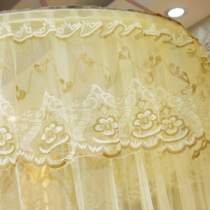 91家纺网 家纺一手货源 找家纺 宝莱利 2025年新款圆顶吊顶蚊帐-蝴蝶梦圆顶 米黄