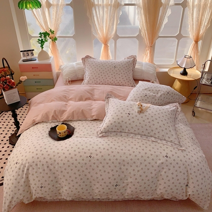 91家纺网 家纺一手货源 找家纺 奈萝家纺 2025新款亲肤小清新全棉四件套 幻蝶米