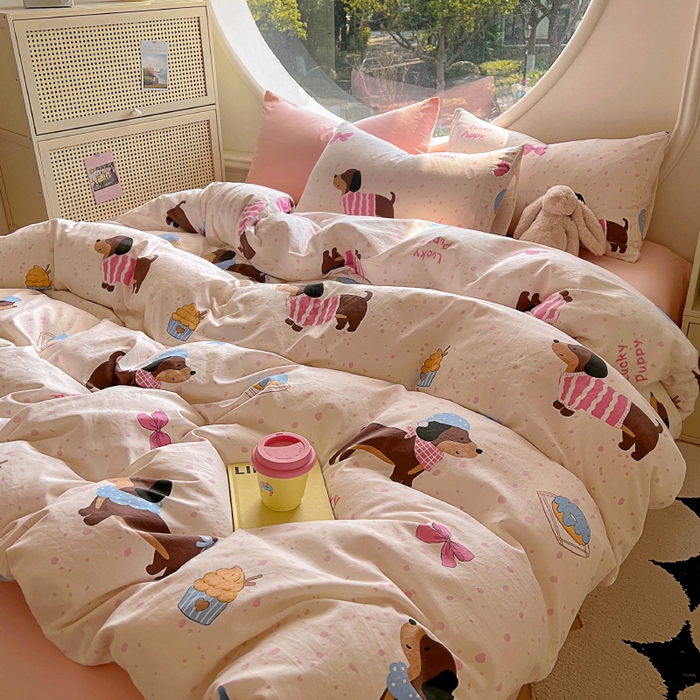 91家纺网 家纺一手货源 找家纺 2025耀达新款舒适水洗棉印花四件套 皮皮狗-印花