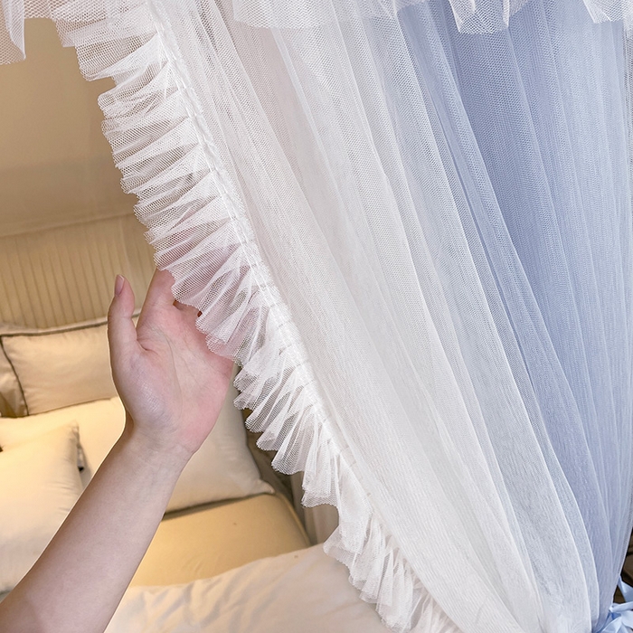 91家纺网 家纺一手货源 找家纺 宝莱利 2025年新款拉幕导轨蚊帐（可升降合金弯头支架）-田园风情 灰蓝色