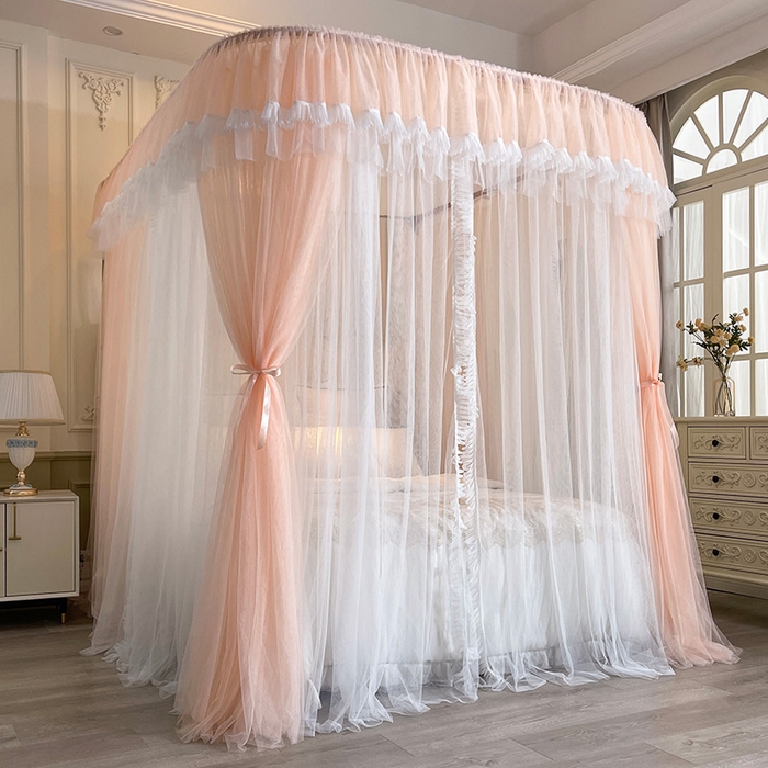 91家纺网 家纺一手货源 找家纺 宝莱利 2025年新款拉幕导轨蚊帐（可升降合金弯头支架）-田园风情 玫瑰粉