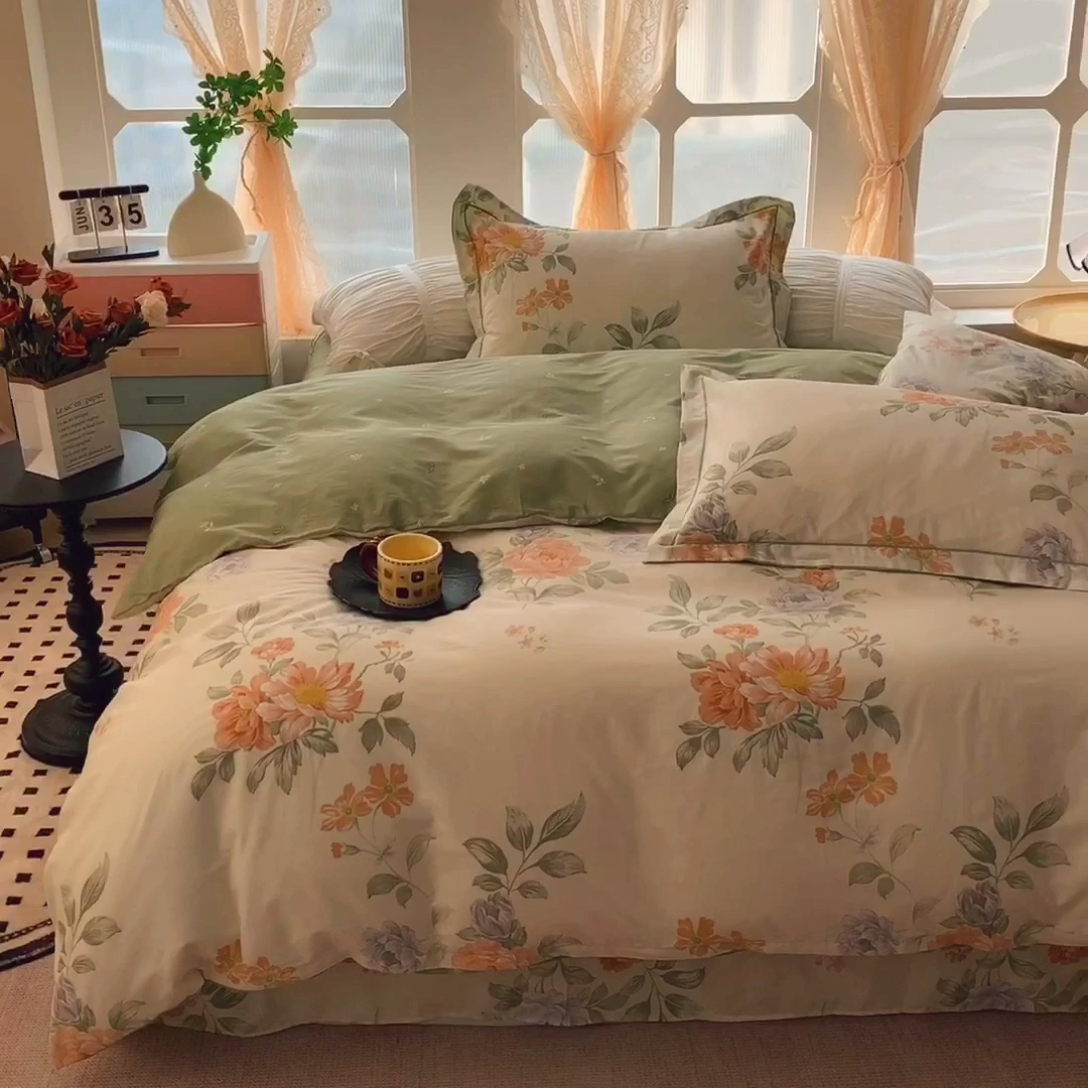 91家纺网 家纺一手货源 找家纺 奈萝家纺 2025新款亲肤小清新全棉四件套 漫日之夏